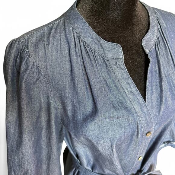 Draper James Shirt Dress Chambray Belted 100% Cotton Long Sleeve Minimalist  8 - Picture 7 of 12